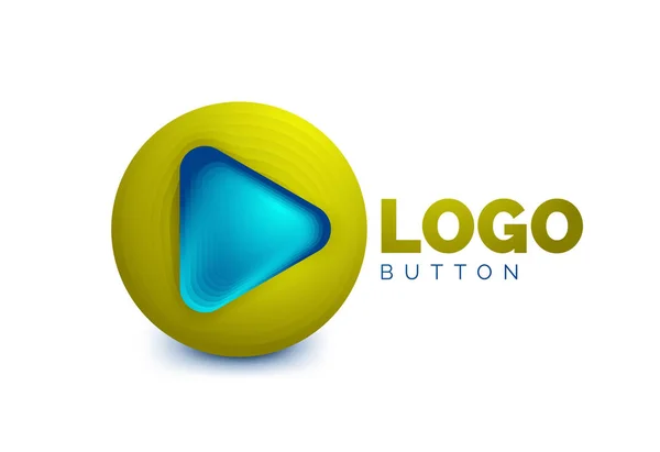 Juega, flecha o descargar icono de botón, diseño mínimo de la plantilla de logotipo de negocios. 3d geométrico negrita en estilo de relieve con efecto de pasos de mezcla de color. Ilustración vectorial para fondo de pantalla, Banner, Fondo, Tarjeta — Archivo Imágenes Vectoriales