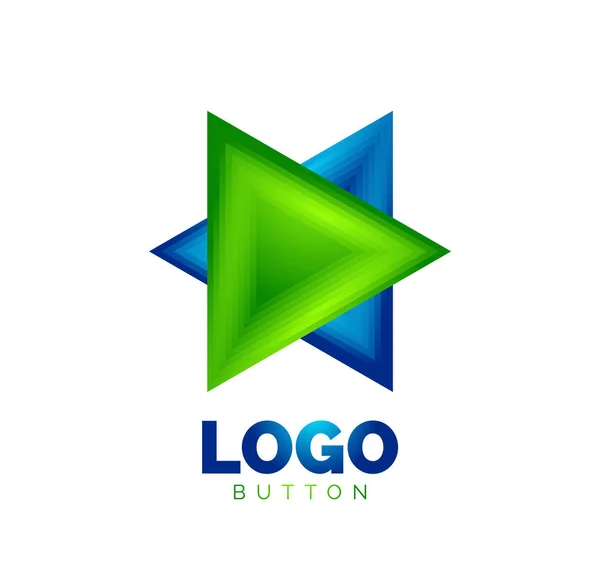 Modello di logo geometrico icona triangolo. Design geometrico minimale, simbolo geometrico in grassetto 3d in stile rilievo con effetto passi di fusione del colore. Illustrazione vettoriale per pulsante, banner, sfondo — Vettoriale Stock