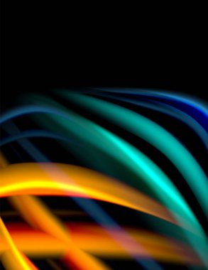 Siyah, sıvı sıvı renk dalgalarında ipeksi çizgiler. Vektör İllüstrasyonu