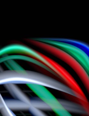 Siyah, sıvı sıvı renk dalgalarında ipeksi çizgiler. Vektör İllüstrasyonu