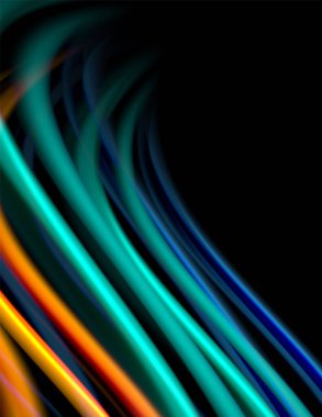 Siyah, sıvı sıvı renk dalgalarında ipeksi çizgiler. Vektör İllüstrasyonu