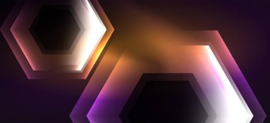 Parlak altıgen Neon şablonu. Fütüristik dijital teknoloji konsepti. Vektör soyut grafik tasarım.