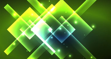 Neon parlayan tekno kare dikdörtgen çizgiler, mavi hi-tech fütüristik soyut arka plan