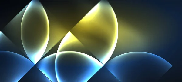 Barevný modrý neonový tvar kruhového trojúhelníku v moderním stylu na pozadí světla. Temný prostor, Futuristická technologická šablona. Svítící modrý neon, efekt. — Stockový vektor