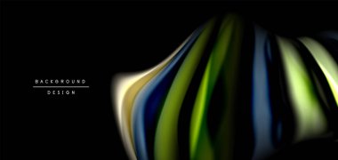 Siyah üzerine soyut ipek düz çizgiler, çok renkli sıvı gökkuşağı tarzı siyah dalgalar