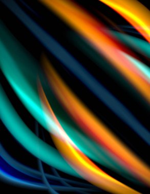 Siyah, sıvı sıvı renk dalgalarında ipeksi çizgiler. Vektör İllüstrasyonu