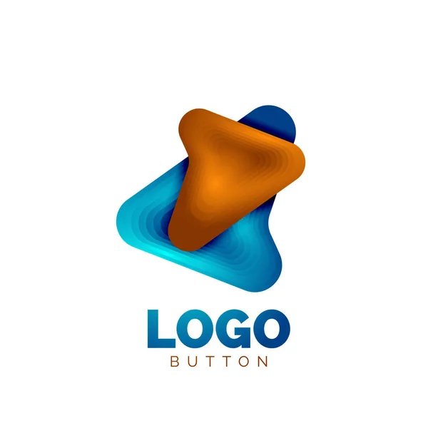 Modelo de logotipo de seta. Ou reproduzir ou baixar modelo de logotipo botão. Design geométrico mínimo, símbolo 3D em negrito geométrico em estilo de relevo com efeito de etapas de mistura de cores. Ilustração vetorial — Vetor de Stock