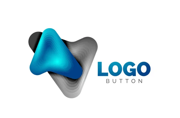 Plantilla de logotipo de flecha. O jugar o descargar plantilla de logotipo de botón. Diseño geométrico mínimo, símbolo en negrita geométrica 3d en estilo de relieve con efecto de pasos de mezcla de color. Ilustración vectorial — Vector de stock