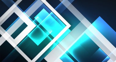 Neon parlayan tekno kare dikdörtgen çizgiler, mavi hi-tech fütüristik soyut arka plan