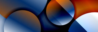 Dinamik trend geometrik soyut arka plan. Çemberler, yuvarlak şekiller üç boyutlu gölge efektleri ve sıvı eğimleri. Modern üst üste bindirme biçimleri