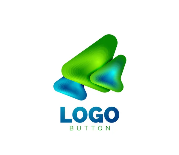 Modèle de logo flèche. Ou jouer ou télécharger le modèle de logotype de bouton. Conception géométrique minimale, symbole gras géométrique 3d en style relief avec effet d'étapes de mélange de couleurs. Illustration vectorielle — Image vectorielle