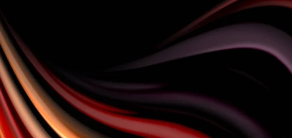 Abstract silk smooth lines on black, multicolored liquid fluid rainbow style waves on black — 스톡 벡터