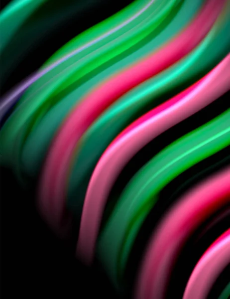Líneas lisas de seda sobre ondas de color fluidas negras y líquidas. Ilustración vectorial — Vector de stock
