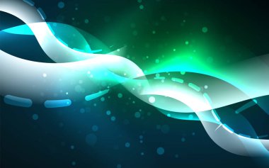 Neon ışık parlayan etkisi. Modern mavi parlak neon dalga hattı. Afiş, poster şablonu. Glow girdap ışık efekti. Mavi soyut arka plan.