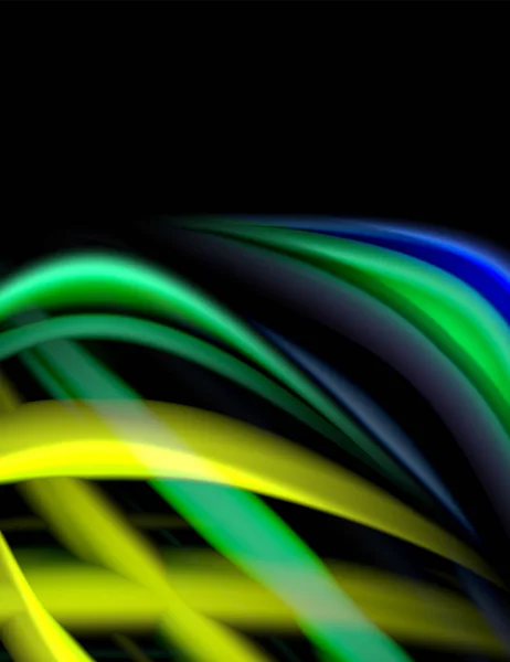 Líneas lisas de seda sobre ondas de color fluidas negras y líquidas. Ilustración vectorial — Archivo Imágenes Vectoriales