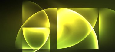 Techno parlayan cam geometrik şekiller vektör arka plan, Neon ışık efektleri ve basit formları ile futuristik karanlık şablon