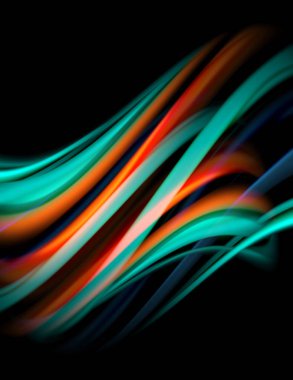 Siyah, sıvı sıvı renk dalgalarında ipeksi çizgiler. Vektör İllüstrasyonu