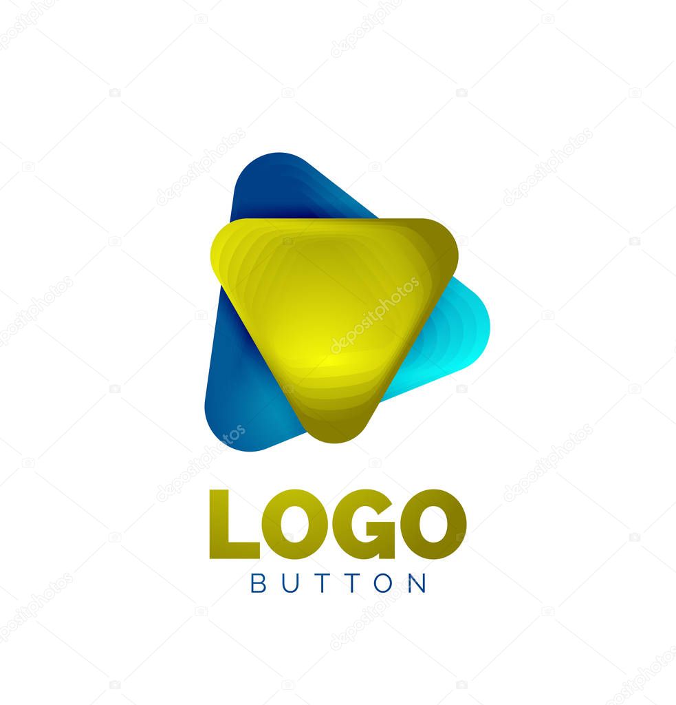 Play, arrow or download button icon, minimal design business logo template. 3d geometric bold in relief style with color blend steps effect. Vector Illustration For Wallpaper, Banner, Background, Card