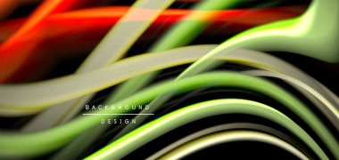 Siyah üzerine soyut ipek düz çizgiler, çok renkli sıvı gökkuşağı tarzı siyah dalgalar