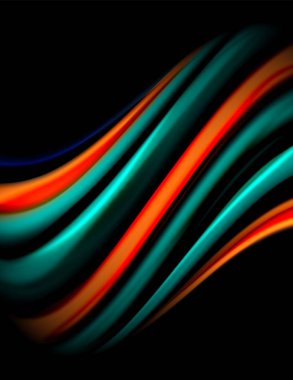 Siyah, sıvı sıvı renk dalgalarında ipeksi çizgiler. Vektör İllüstrasyonu