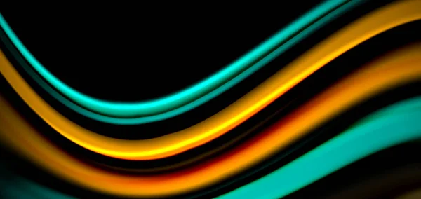 Lignes lisses abstraites en soie sur des ondes de style arc-en-ciel liquides multicolores et noires — Image vectorielle