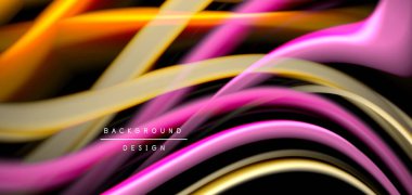 Siyah üzerine soyut ipek düz çizgiler, çok renkli sıvı gökkuşağı tarzı siyah dalgalar