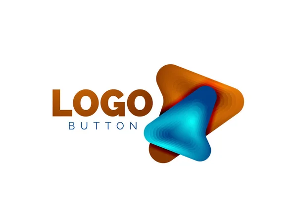 Modèle de logo flèche. Ou jouer ou télécharger le modèle de logotype de bouton. Conception géométrique minimale, symbole gras géométrique 3d en style relief avec effet d'étapes de mélange de couleurs. Illustration vectorielle — Image vectorielle