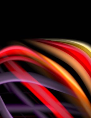 Siyah, sıvı sıvı renk dalgalarında ipeksi çizgiler. Vektör İllüstrasyonu