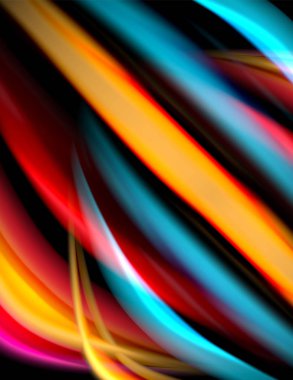 Siyah, sıvı sıvı renk dalgalarında ipeksi çizgiler. Vektör İllüstrasyonu