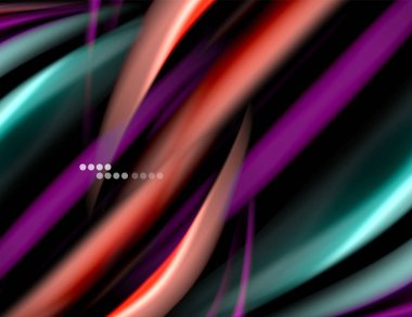 Siyah, sıvı sıvı renk dalgalarında ipeksi çizgiler. Vektör İllüstrasyonu