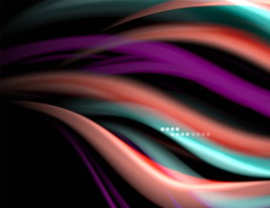 Siyah, sıvı sıvı renk dalgalarında ipeksi çizgiler. Vektör İllüstrasyonu