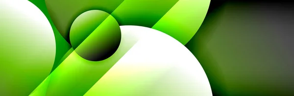 Fond abstrait géométrique dynamique et tendance. Cercles, formes rondes, effets d'ombre 3D et gradients fluides. Formes rondes modernes se chevauchant — Image vectorielle