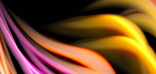 Linhas lisas de seda abstrata em preto, ondas de fluido líquido multicolorido estilo arco-íris em preto —  Vetores de Stock