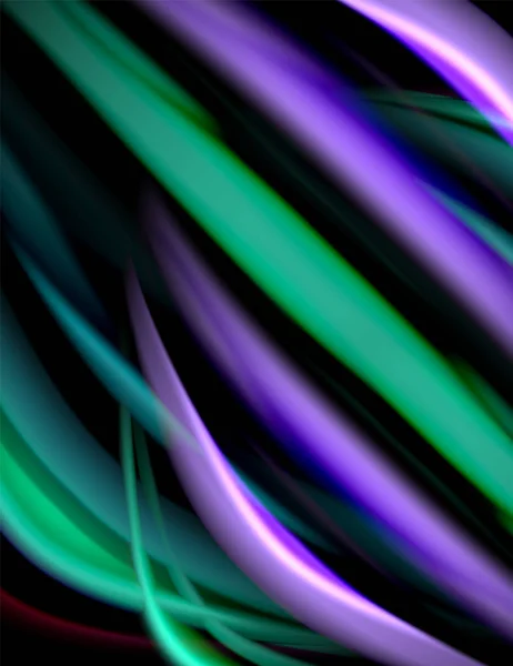 Hedvábné hladké linie na černých tekutých barevných vlnách. Vektorová ilustrace — Stockový vektor