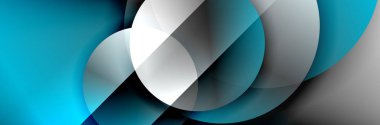 Dinamik trend geometrik soyut arka plan. Çemberler, yuvarlak şekiller üç boyutlu gölge efektleri ve sıvı eğimleri. Modern üst üste bindirme biçimleri
