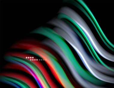 Siyah, sıvı sıvı renk dalgalarında ipeksi çizgiler. Vektör İllüstrasyonu