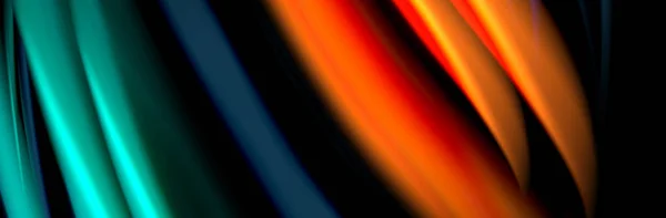Seide und fließende Welle Poster-Design. Farbwellen, flüssige Stillinien und Formen in schwarzem Hintergrund — Stockvektor