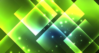 Neon parlayan tekno kare dikdörtgen çizgiler, mavi hi-tech fütüristik soyut arka plan