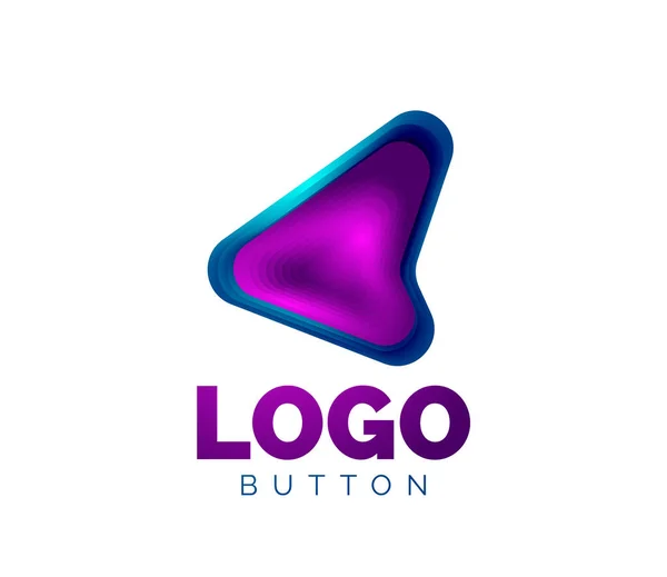 Modèle de logo flèche. Ou jouer ou télécharger le modèle de logotype de bouton. Conception géométrique minimale, symbole gras géométrique 3d en style relief avec effet d'étapes de mélange de couleurs. Illustration vectorielle — Image vectorielle