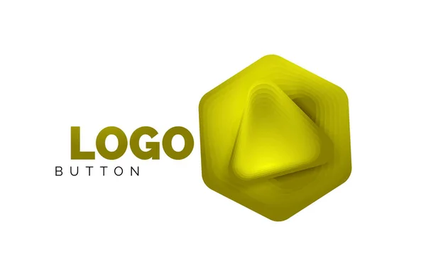 Jogar, ícone de seta ou botão de download, modelo de logotipo do negócio de design mínimo. 3d negrito geométrico em estilo de relevo com efeito de etapas de mistura de cores. Ilustração vetorial para papel de parede, bandeira, fundo, cartão — Vetor de Stock