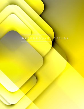 Yuvarlak kareler geometrik soyut arkaplan bileşimini şekillendirir. Üç boyutlu gölge efektleri ve sıvı eğimleri. Modern çakışma biçimleri.