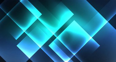 Neon parlayan tekno kare dikdörtgen çizgiler, mavi hi-tech fütüristik soyut arka plan