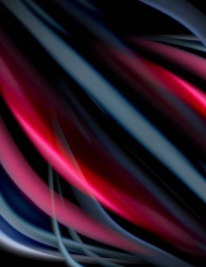 Siyah, sıvı sıvı renk dalgalarında ipeksi çizgiler. Vektör İllüstrasyonu