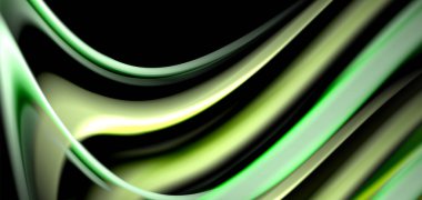 Siyah üzerine soyut ipek düz çizgiler, çok renkli sıvı gökkuşağı tarzı siyah dalgalar