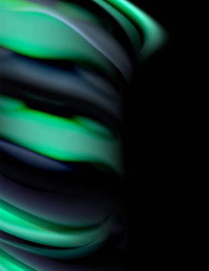 Siyah, sıvı sıvı renk dalgalarında ipeksi çizgiler. Vektör İllüstrasyonu