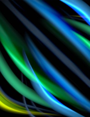 Siyah, sıvı sıvı renk dalgalarında ipeksi çizgiler. Vektör İllüstrasyonu