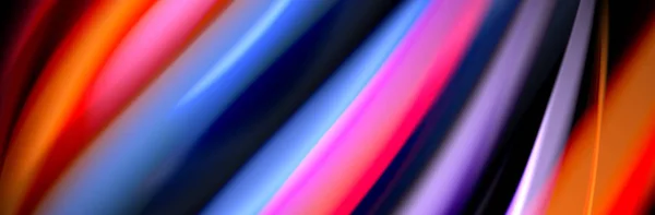Seide und fließende Welle Poster-Design. Farbwellen, flüssige Stillinien und Formen in schwarzem Hintergrund — Stockvektor