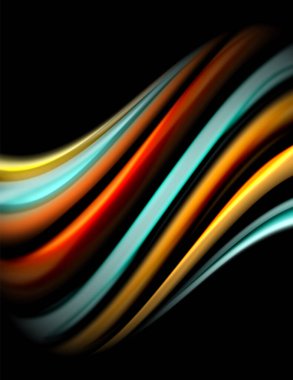 Siyah, sıvı sıvı renk dalgalarında ipeksi çizgiler. Vektör İllüstrasyonu