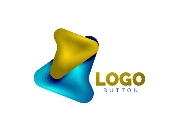 Modèle de logo flèche. Ou jouer ou télécharger le modèle de logotype de bouton. Conception géométrique minimale, symbole gras géométrique 3d en style relief avec effet d'étapes de mélange de couleurs. Illustration vectorielle — Image vectorielle