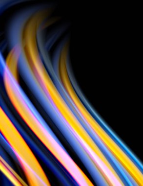 Siyah, sıvı sıvı renk dalgalarında ipeksi çizgiler. Vektör İllüstrasyonu